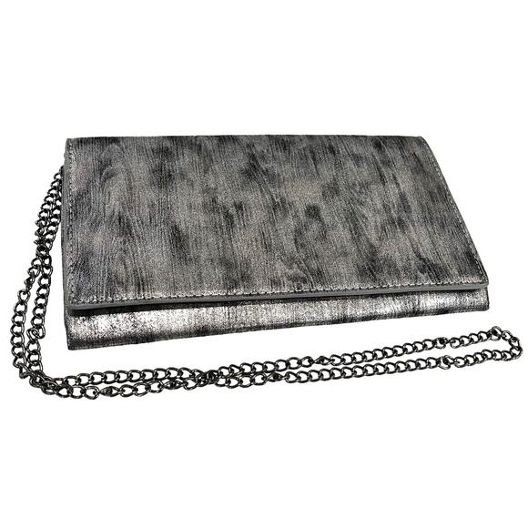 Sondra Roberts CLUTCH HANDBAG Silver Black Clutch Crossbody Faux Suede Purse - Picture 1 of 9